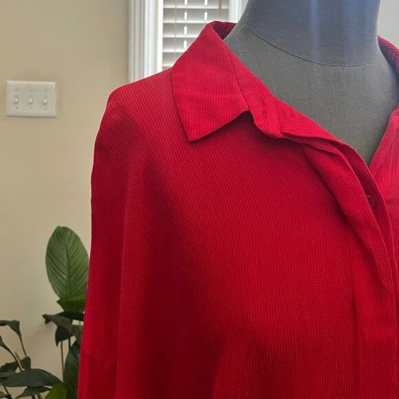 Cos Red Textured Half Placket Button Popover Relaxed Fit Tunic Blouse Medium - Picture 5 of 14